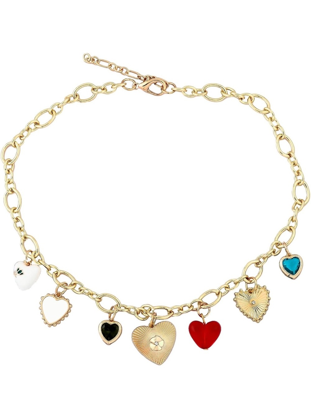 Anthropologie Gold Heart Charm Necklace with Red & Dark Green Accents - Picture 5 of 5